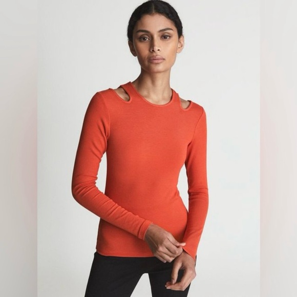 Reiss Tops - SOLD 🛑 Reiss Laurel Orange Ribbed Cutout Long Sleeve Top NWT